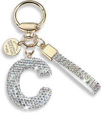 Bling Initial Letter Keychain - Cute Pink Blue White Accessory for Women Girls