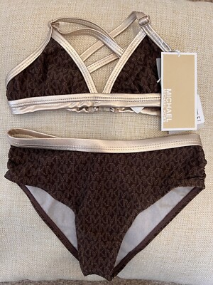 Brandneu mit Etikett £59 Michael Kors Mädchen-Bikini/2-teiliger Badeanzug Monogramm Alter 4 Jahre