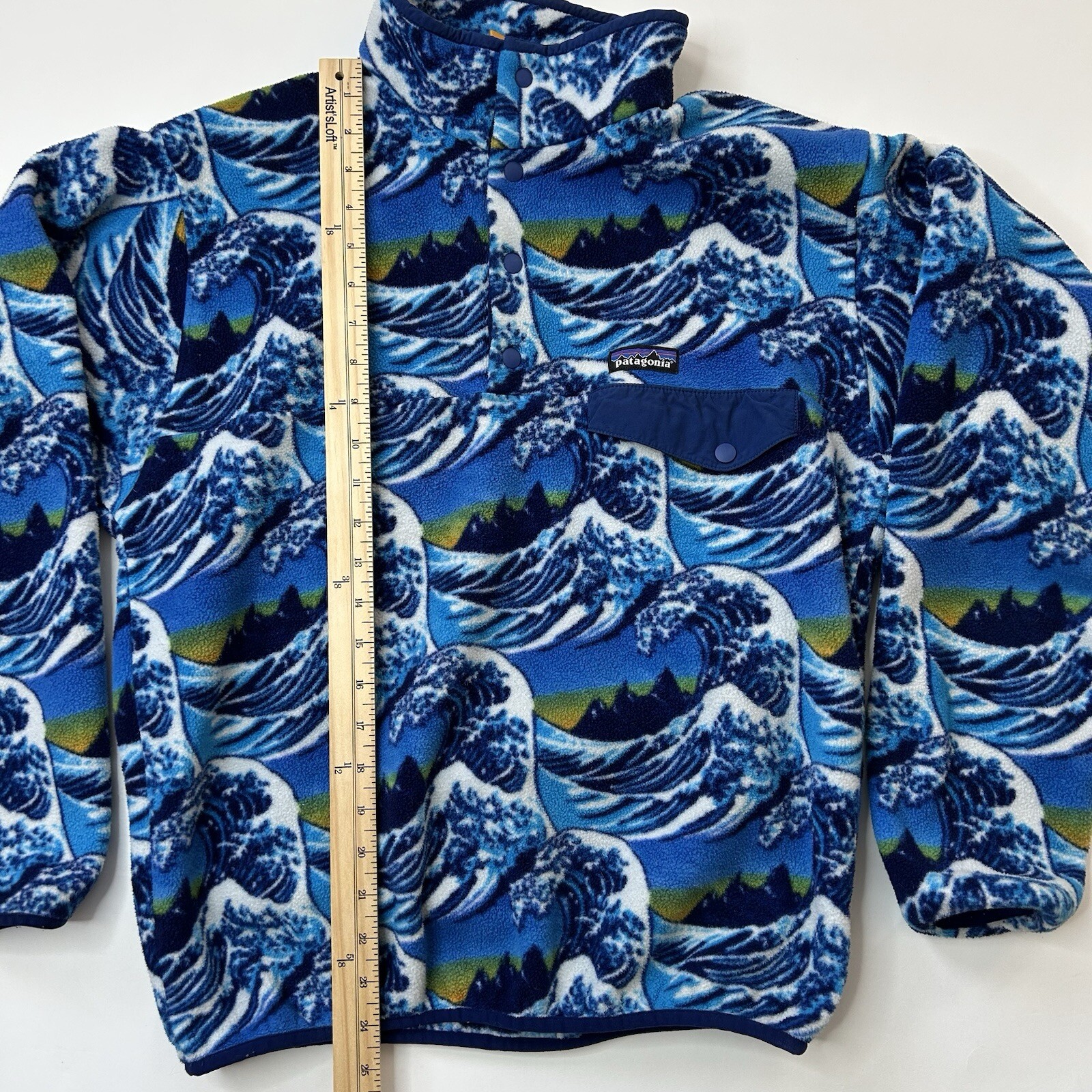 Patagonia Synchilla Mens Medium Snap T Hokusai Pattern Wave Fleece Jacket image 5