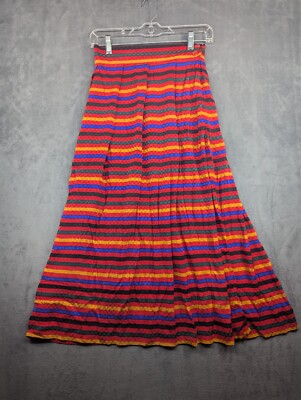 Robert Haik Silk Maxi Skirt Striped Colorful Vintage Size 11 Euro 42