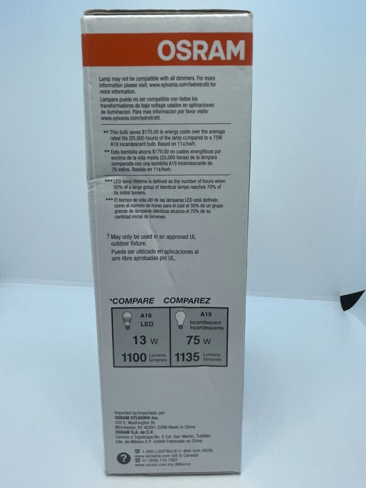 1 SYLVANIA ULTRA LED Light Bulb 13W Replacement 75W LED13A19 Dimmable - Image 4 of 4