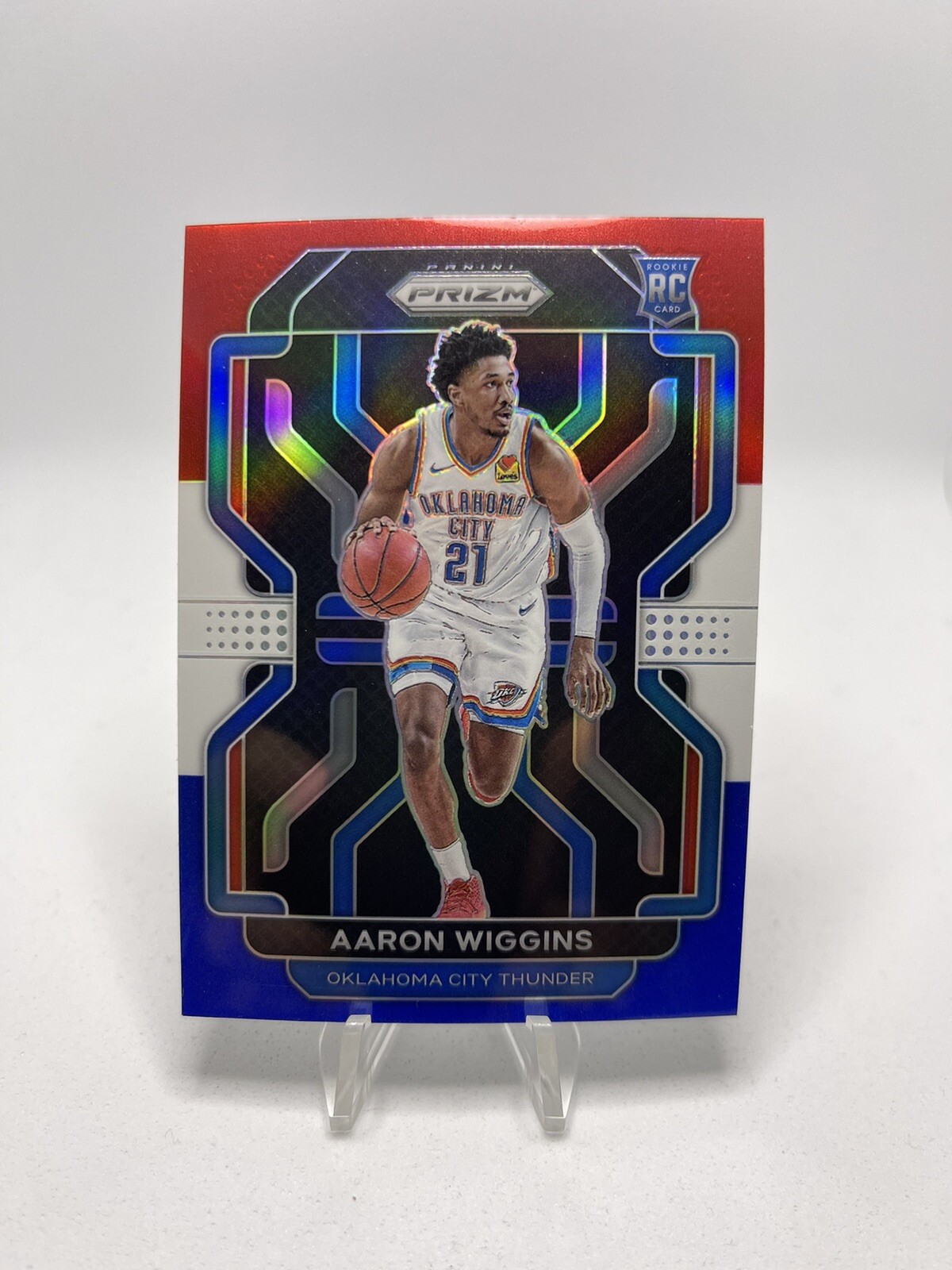 Aaron Wiggins 2021-22 Prizm Red White and Blue Rookie RC #286 Thunder Basketball