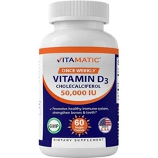 Vitamin D3  50,000 IU 60 Veggie Caps Vitamatic As Cholecalcife Mega Dose D3