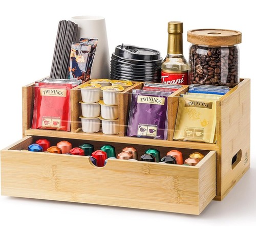 Coffee Bar Organizer for Countertop with drawer - Coffee Station Organizer for