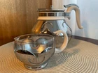Vintage MCM Pyrex Silex Glass and Stainless Tea / Coffee Pot with Creamer.