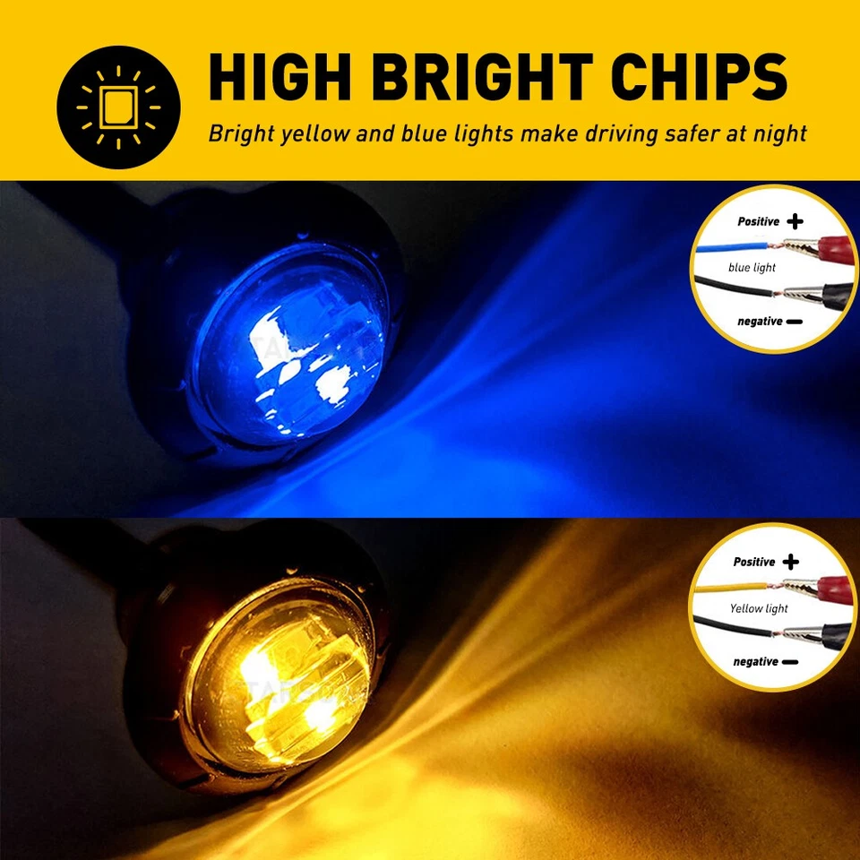 Remolque de camión azul ámbar 3/4" doble color LED redondo bala marcador lateral luz 20-100x Foto 3 de 4