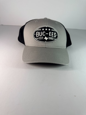 #ad Buc ees Rubber Texas Est 1982 Patch Mesh Trucker Hat Stretch Size M L Gray Front $16.00