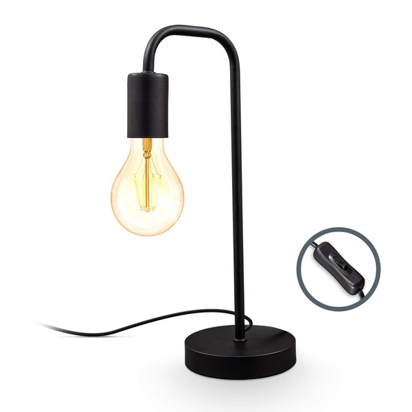B.K.Licht Nachttischlampe E27 Vintage Tischleuchte Schwarz 13X38Cm Retro Design-image