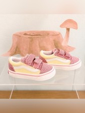 Vans Toddler Old Skool V Glitter Pink Hook Loop Sneakers Size 5.5C EUC