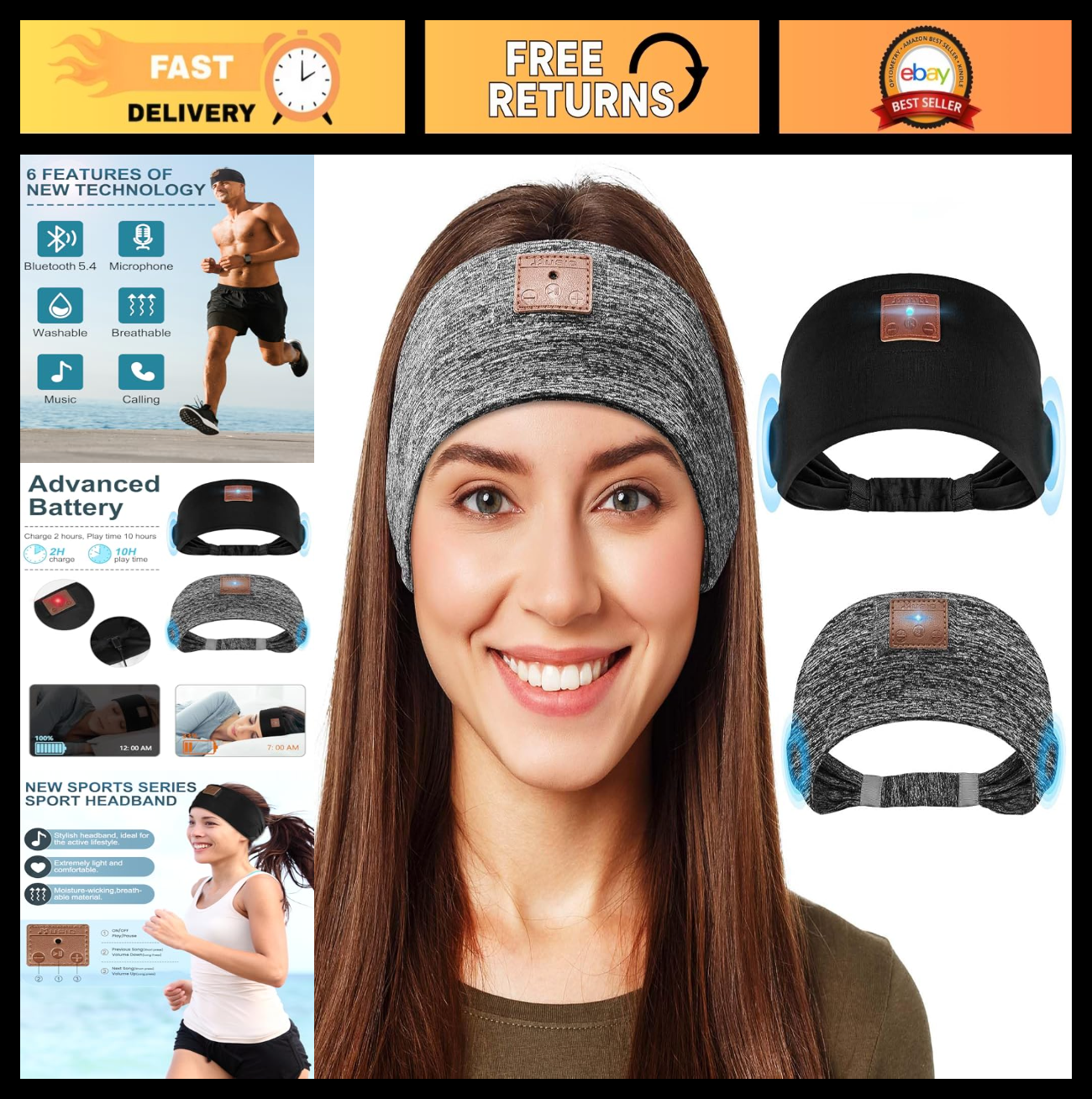 2-Pack Bluetooth Sleeping Headphones, Ultra-Thin Stereo Headband for Yoga, Trave