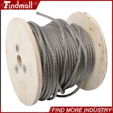 Findmall T304 1/4" Stainless Steel Cable 7 x 19 Strands 200FT Wire Rope 6400lbs