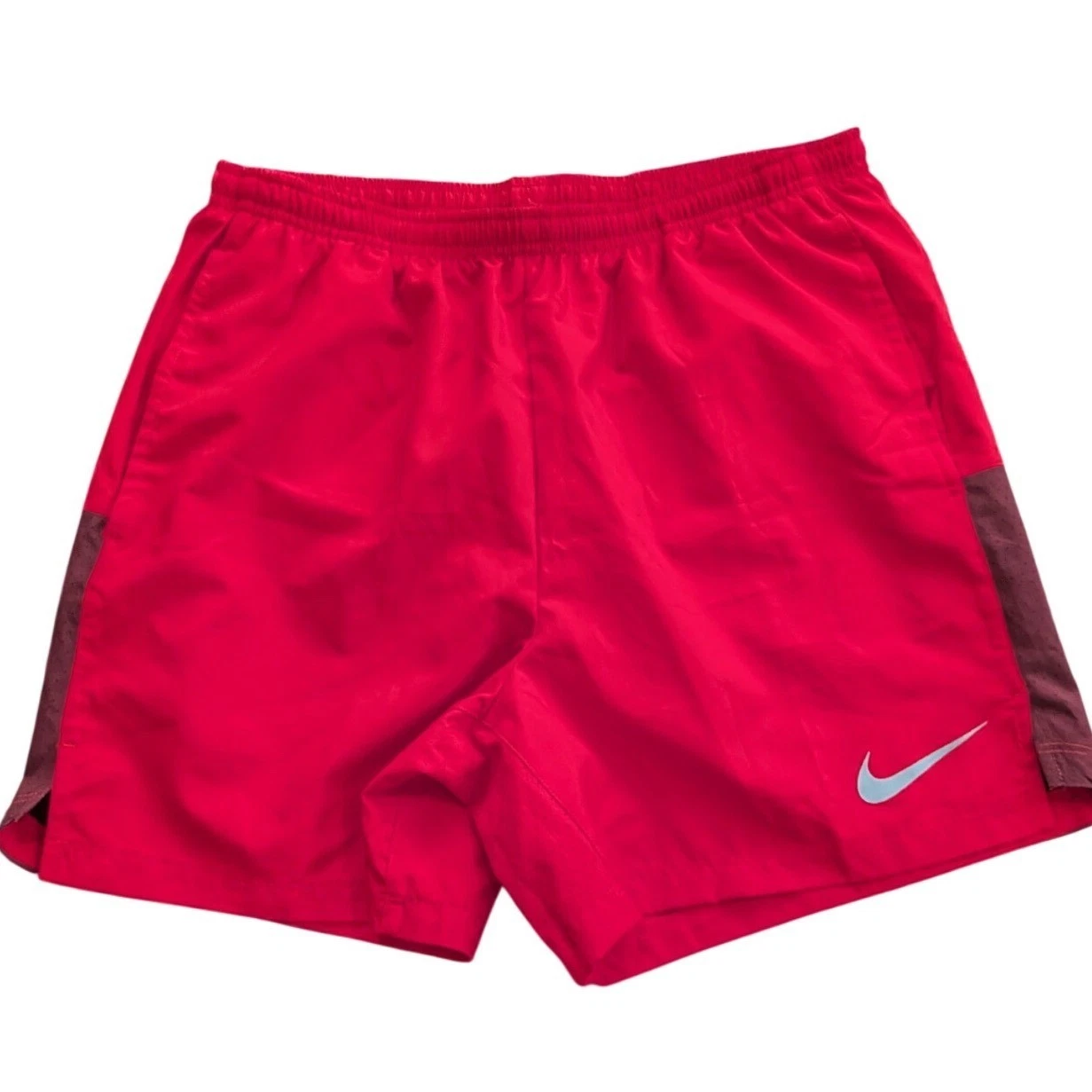 NIKE Mens Dri-FIT Running Shorts Red Burgundy Perforated Athletic Size Mens M 5"