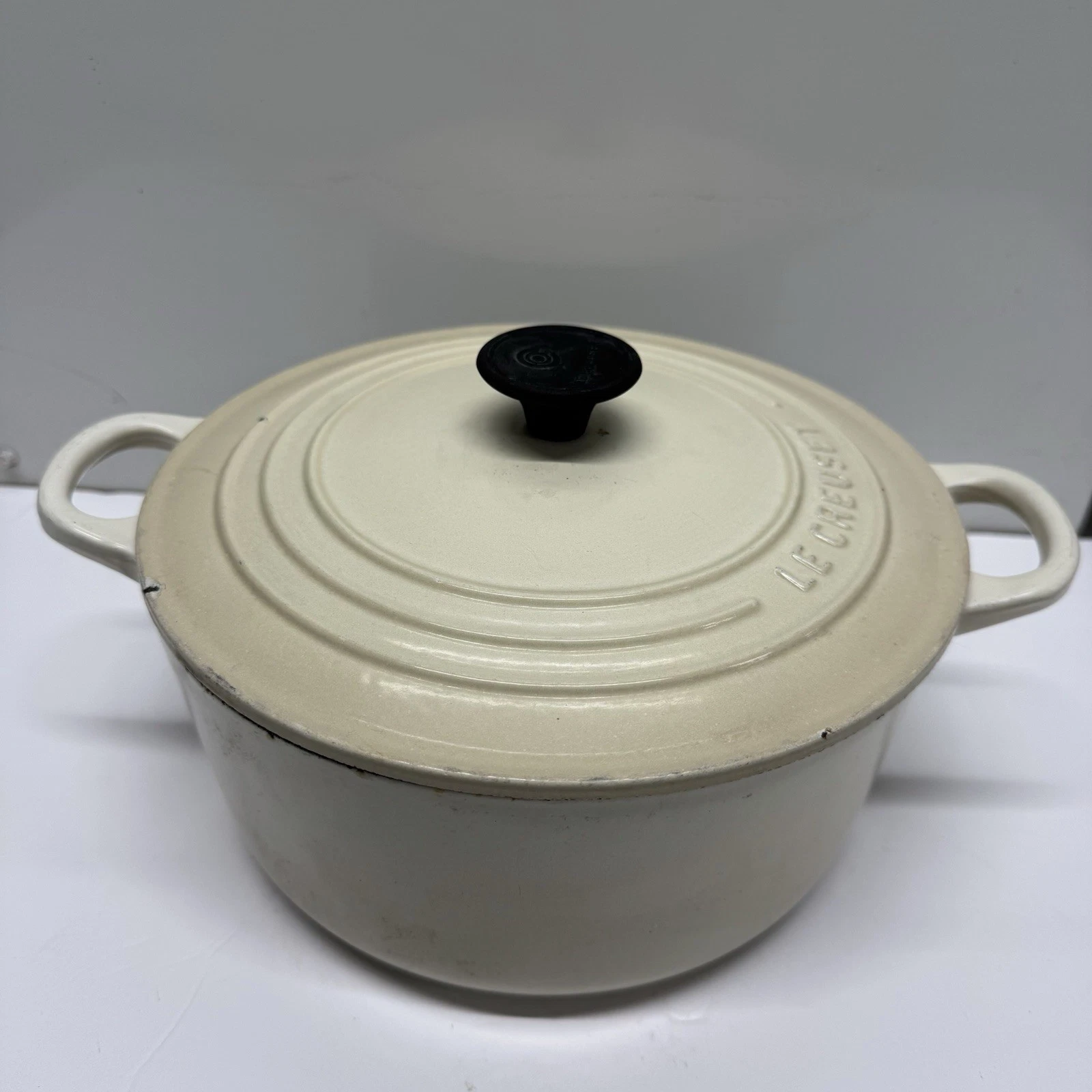 Vintage Le Creuset #22 Enameled Cast Iron Dutch Oven Cream Beige France