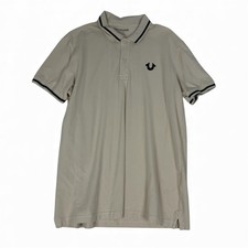 True Religion Mens Cream Polo Shirt Large Short Sleeve Logo Embroidered