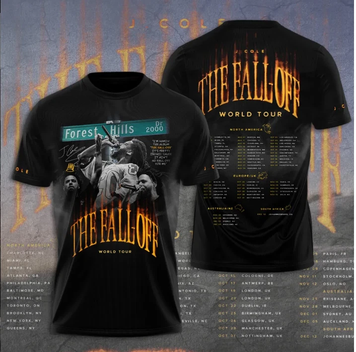 J Cole The Fall Off Tour 2026 3D Tee Unisex Rap Music Fan Shirt