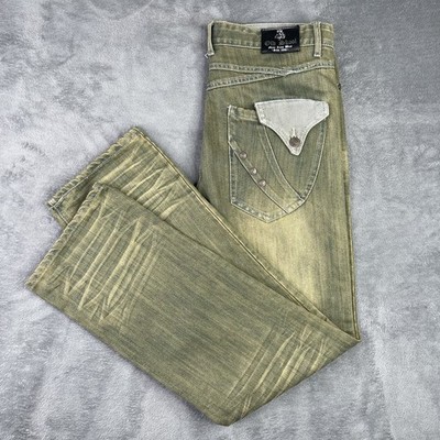 VTG Old Skool Jeans Mens 34 (35x33) Y2K Grunge Studded Green Cast Denim Skater