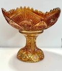 Antique Imperial Glass Hobstar Twins Marigold Carnival Glass Punch Bowl And Base