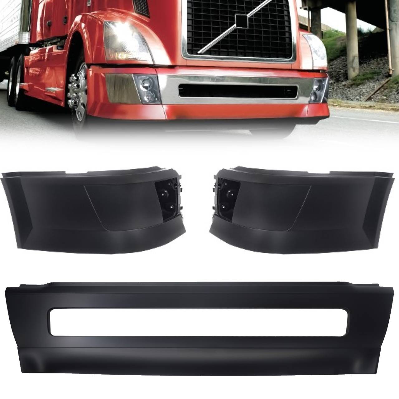 Volvo VNL 2004-2015 Corner Bumper Set with Fog Light Cutouts