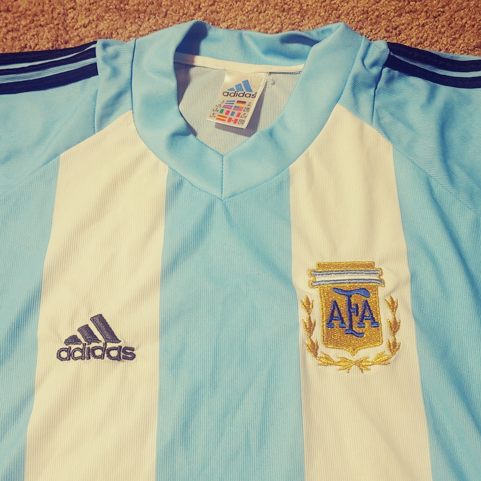 Adidas Argentina National Team Soccer Jersey Shirt Light Blue/White Large