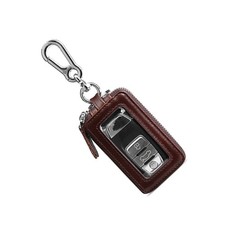 Double Layers Genuine Leather Car Key Holder Case Keychain Bag Zipper Pouch