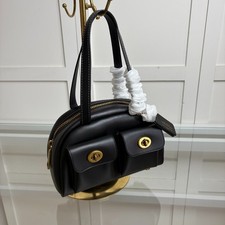 COACH Twin Turnlock Bag 20 Black Leather Shoulder Bag Top Handle