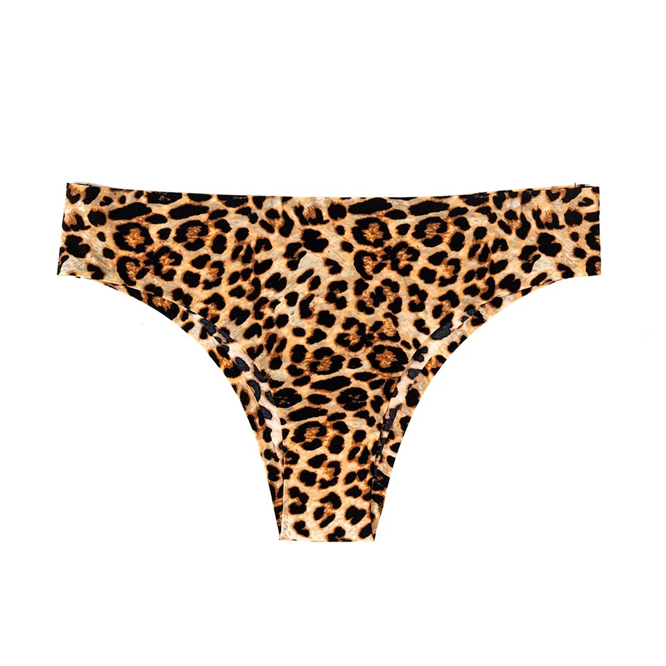 Leopard Thongs Ice Silk Women Seamless Printed Soft Sexy Underwear 3 Pack - Image 3 of 4