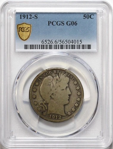 1912-S 50c Barber Silver Half Dollar PCGS G06 / G6 - Good - Nice Original Coin