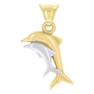 10kt Bicolor Gold Unisex Delfin Fisch Ozean Charm Anhänger