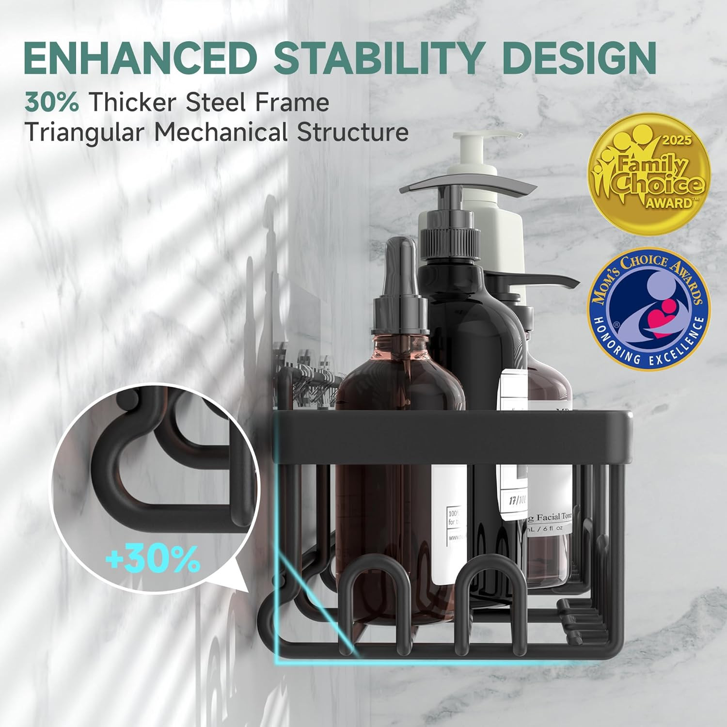 Rustproof & Waterproof Shower Caddy 6-Pack, No Drilling Adhesive Shelves Rack wi