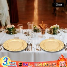 100PCS Gold Charger Plates 13 in Round Plastic Gold Chargers for Dinner Plates