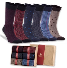 Bambooven Men's 638 Bamboo 6 Pair Socks, Assorted Colors, Size 8-11.5