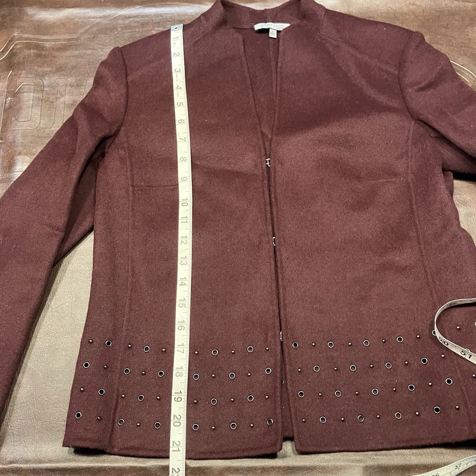Abrigo Chaqueta Blazer Anne Klein Mezcla Lana Tachonado Talla PS Granate Clásico Carrera Foto 2 de 4