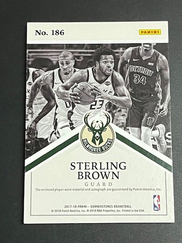 2017-18 PANINI CORNERSTONES STERLING BROWN ROOKIE RC PATCH AUTO #21/49 BUCKS - Picture 2 of 2
