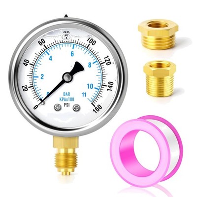 Manometer Edelstahl Flüssigkeitsgefüllt 0-11 Bar 0-160 Psi 1/4 BSP Druckmesser