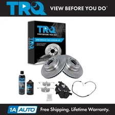 TRQ Front Semi Metallic Brake Pad & Rotor w/Wear Sensors Kit w/Fluids for BMW