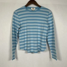 Talbots Light Blue Striped Top Womens Size M
