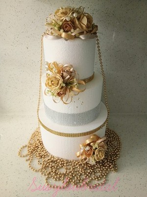 Luxus Tortenblumen in Gold & Creme, Hochzeiten, Kunstblumen