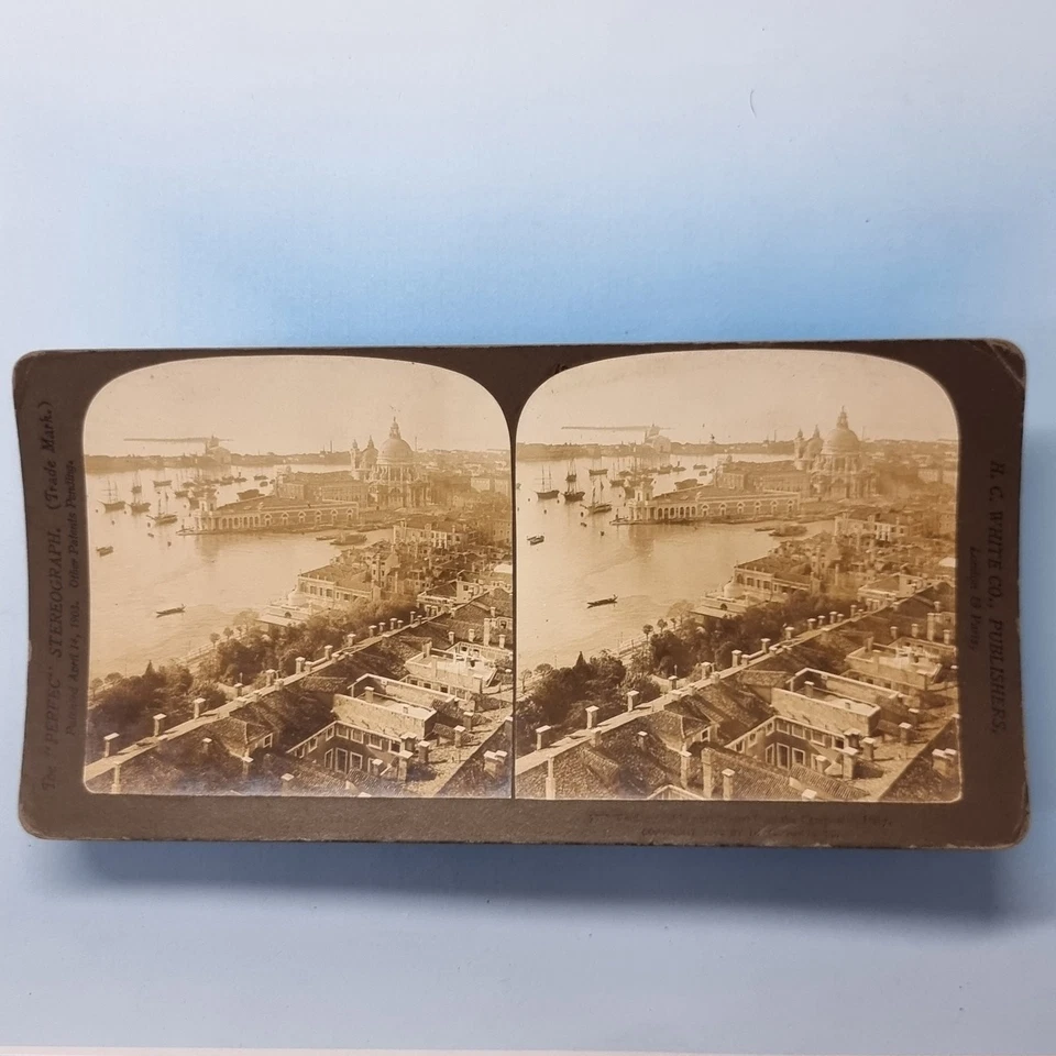 Venice Stereoview 3D C1904 foto real Italia funcionando barcos altos y barcazas Foto 2 de 3