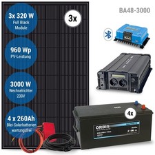 Solar Komplettanlage 3000W AC - Batterie, 960W Module, MPPT Regler, Sinus WR