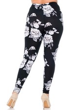 Buttery Smooth Jumbo White Rose Extra Plus Size Leggings - 3X - 5X