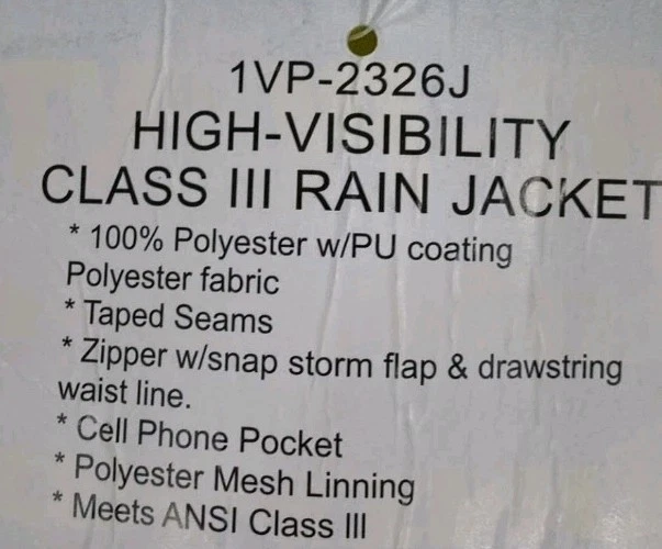 UNIPRO ~Safety Gear, VIS-POINT, Size 2X,  Rain Jacket, HIGH VISIBILITY CLASS lll - Image 2 of 4