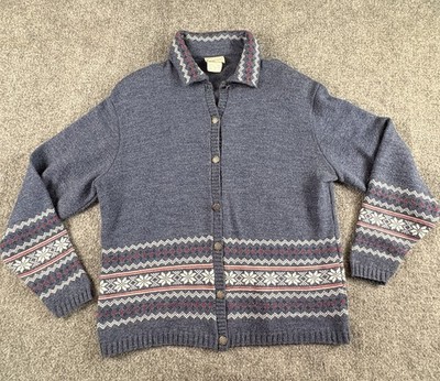 Vintage Company Collection Cardigan Women XL Blue Nordic Ski Cottage Preppy 90s