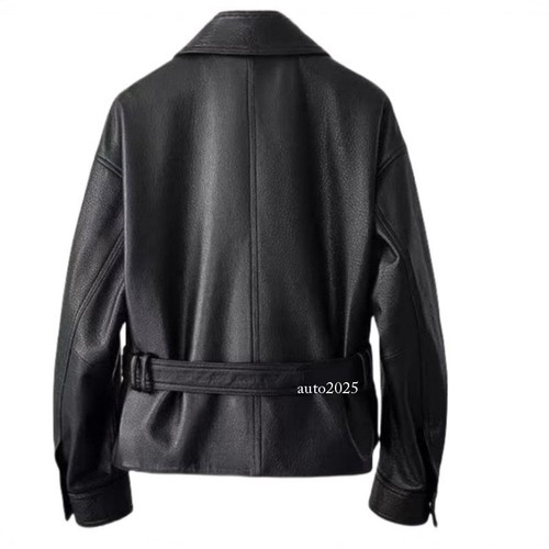Womens Flip Collar Shirt PU Leather Motorcycle Washed Leather Slim Fit Jackets - Picture 22 of 22