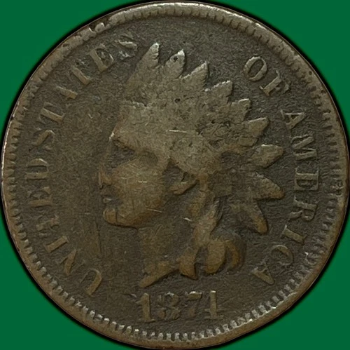 1874 Indian Head Cent Very Good VG Coin, Light Corrosion, Slightly Bent #36847