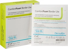 Dermarite Industries Comfort Foam with Border, Lite Thin Foam with Silicone, 4x4