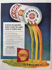 1958 Shell Motor Oil Saves Gasoline Engine Car X-100 premium Vintage Print Ad