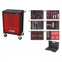 KS Tools Ecoline Werkstattwagen Schwarz/Rot Mit 7 Schubladen Und 598 Werkzeugen.