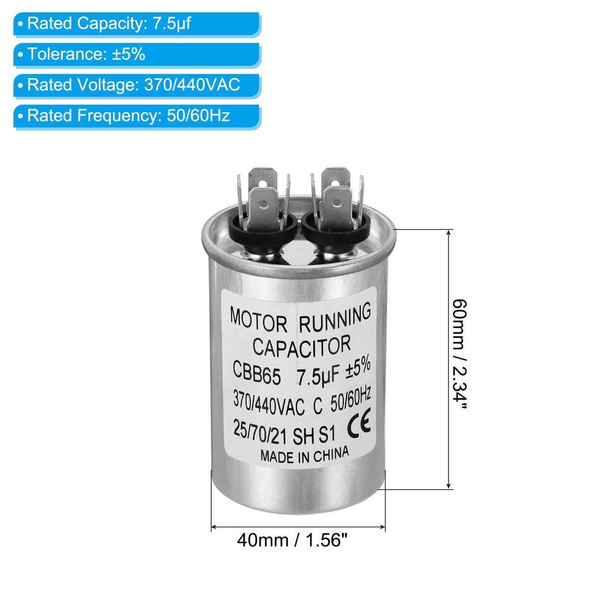 CD60 75uf 250V AC Condensateur De Démarrage De Moteur 75MFD
