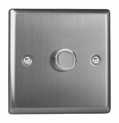 Varilight HT3 Stahl gebürstet 1 Gang 2W Push-On/Off Dimmschalter 60-400W V-Dim