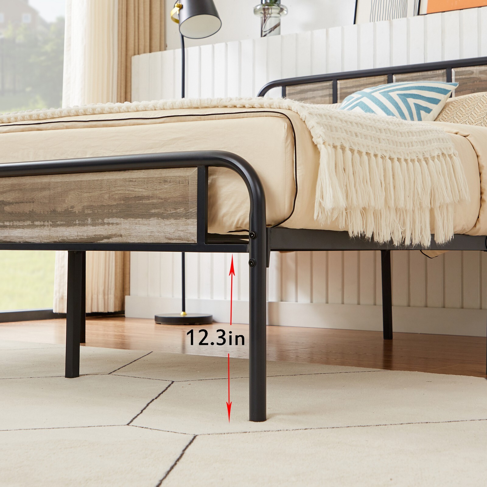 Queen Size Heavy Duty Metal Bed Frame w/Wooden Headboard Footboard Easy Assembly